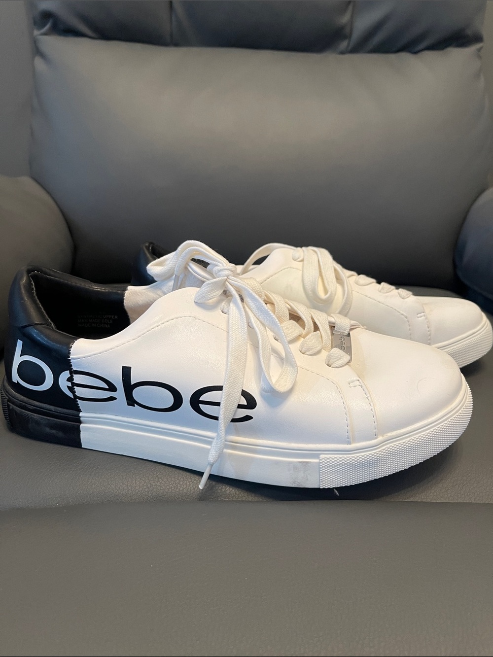 bebe White and Black Logo Low-Top Sneakers